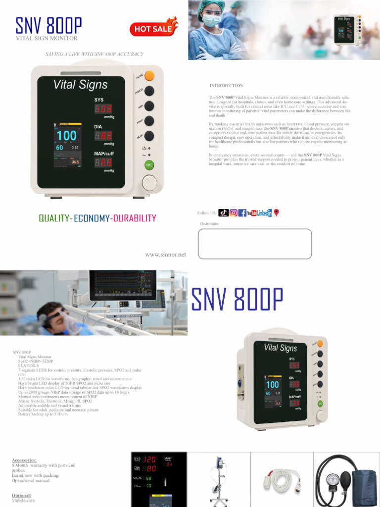 Patient Monitor Vital Signs -Snv 800p Vital Signs Monitors | PDF
