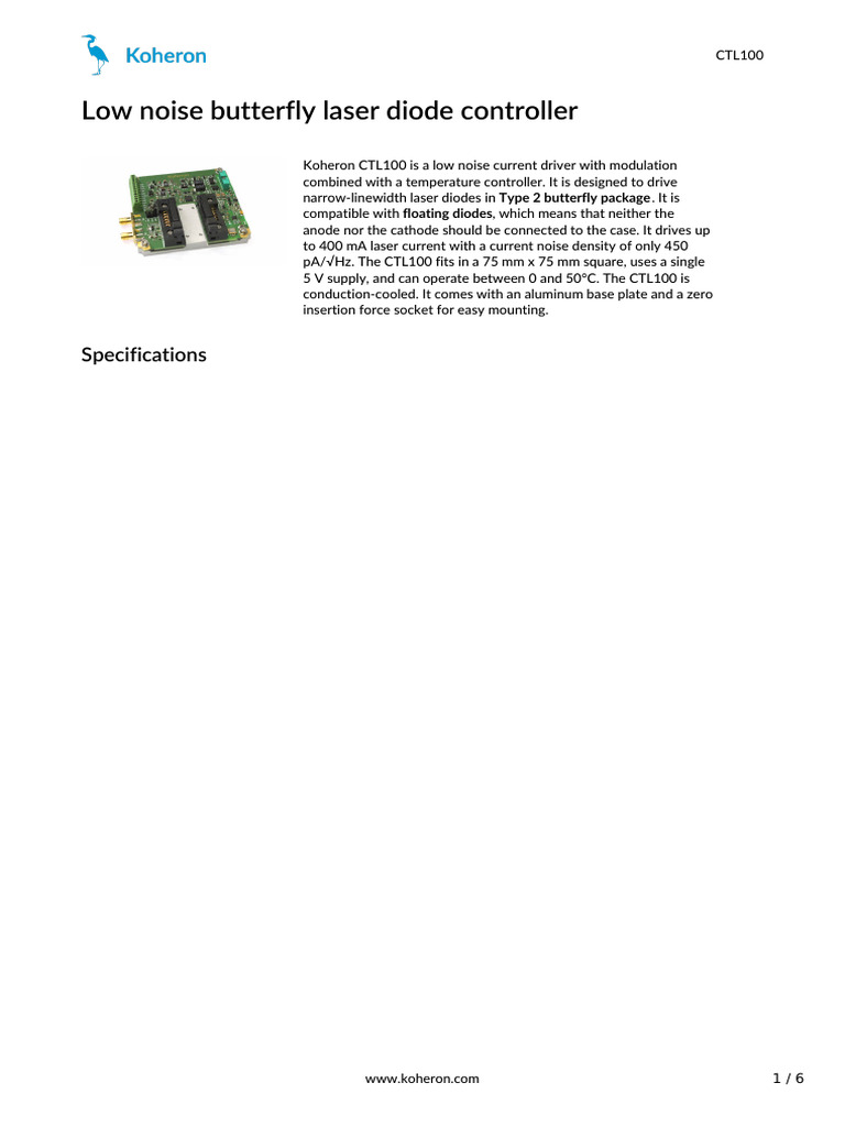 Koheron Ctl100 Laser Controller | PDF | Bandwidth (Signal Processing ...