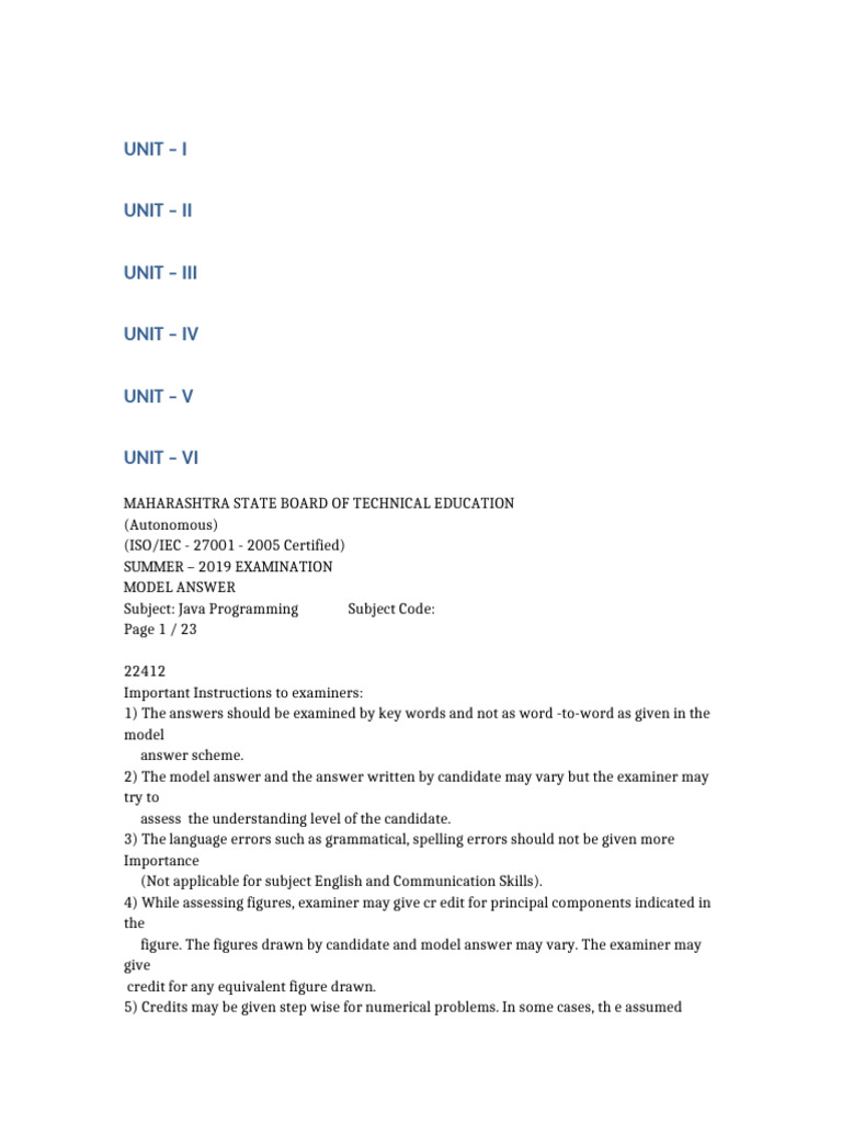 Java Model Answers UNIT WISE | PDF | Constructor (Object Oriented ...