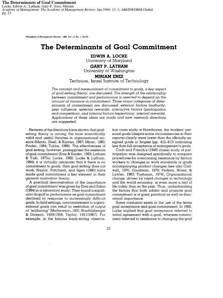 The Determinants of Goal Commitment | PDF