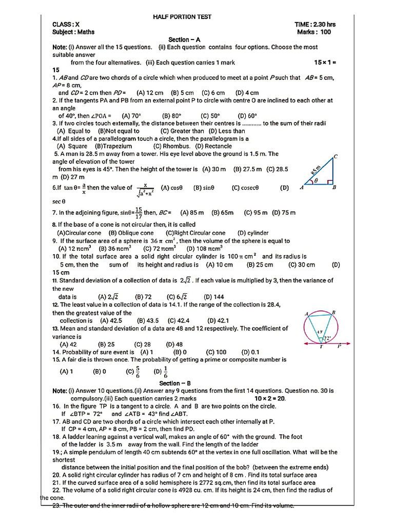 10th Maths 2nd Half Portion Question Paper | PDF