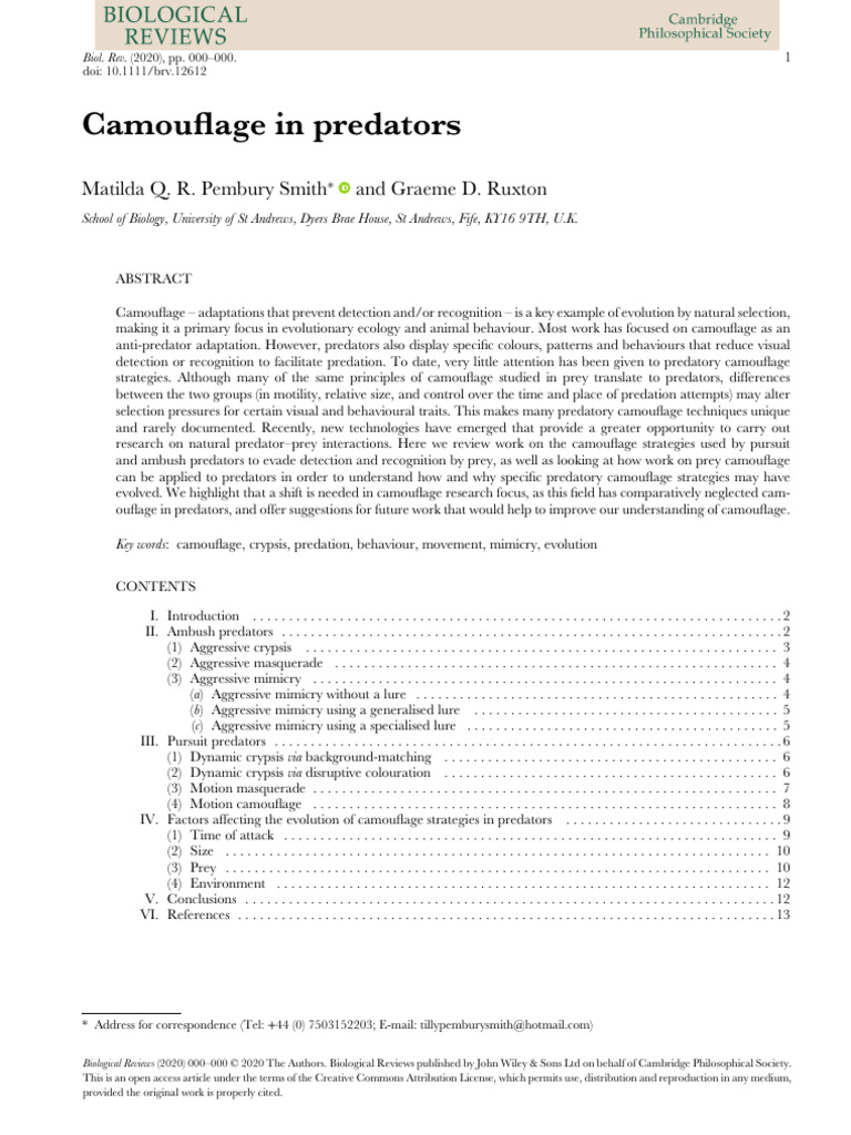 Camouflage in Predators | PDF | Mimicry | Camouflage