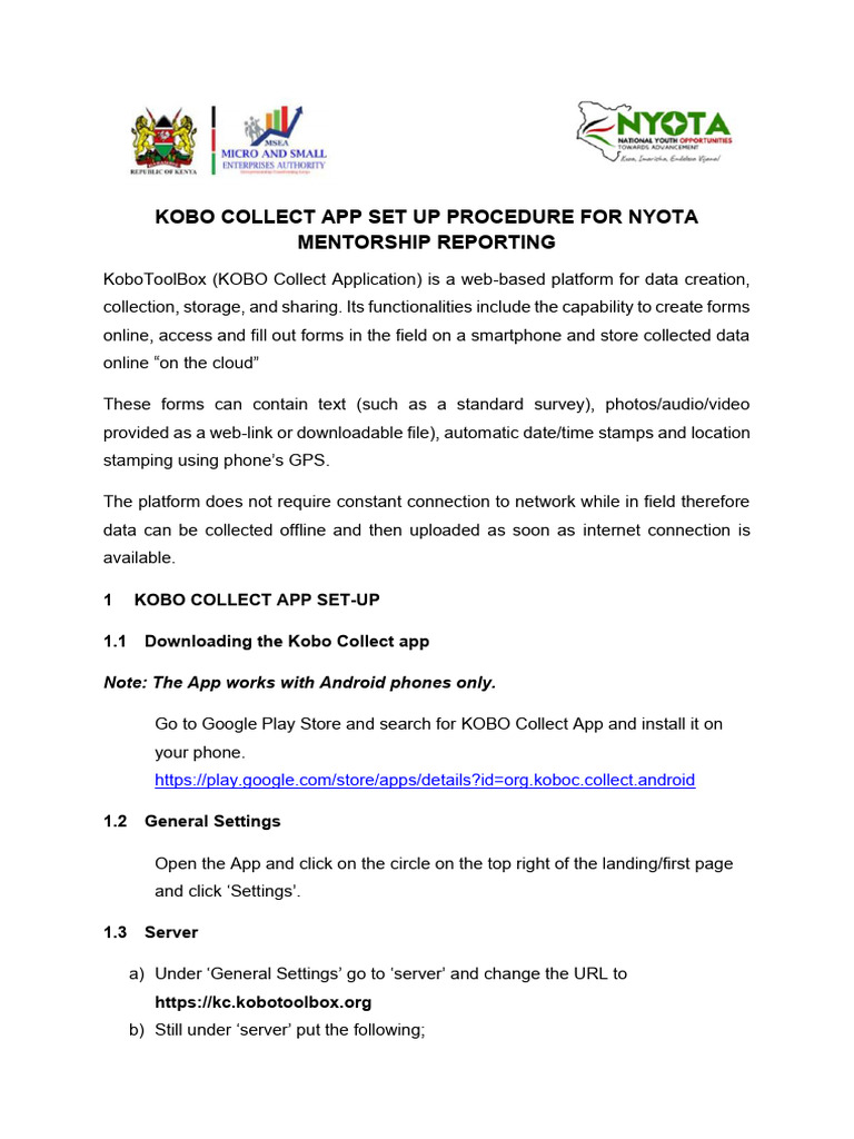 Kobo Collect Set Up Procedure PDF | PDF