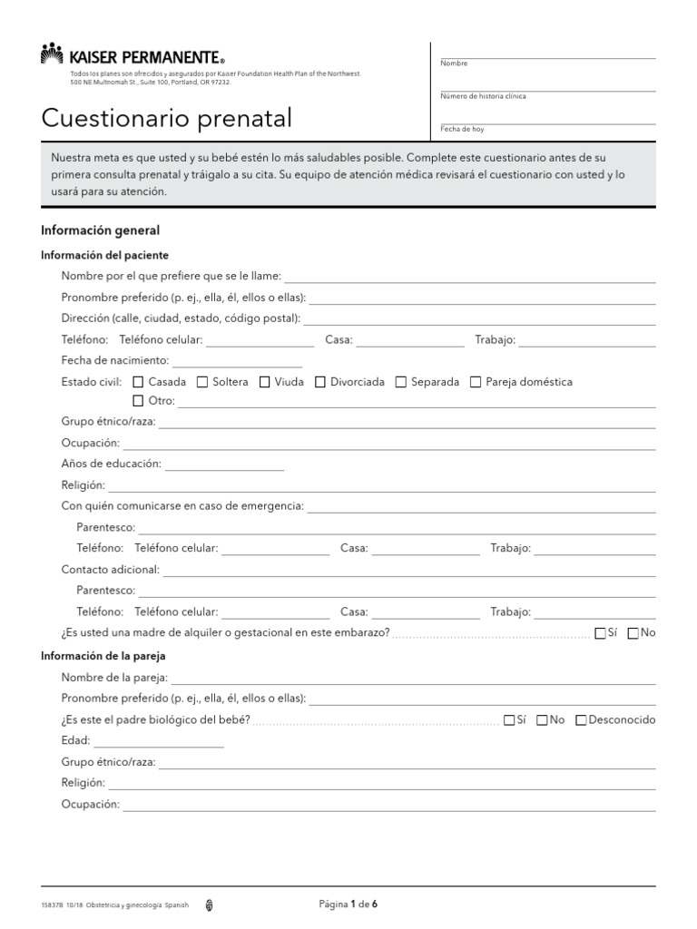 15837b Ob Questionnaire Espanol | PDF | El embarazo | Parto