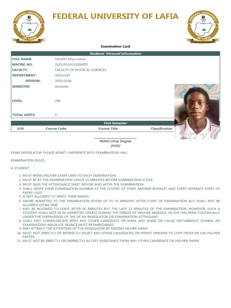 Exam Card | PDF