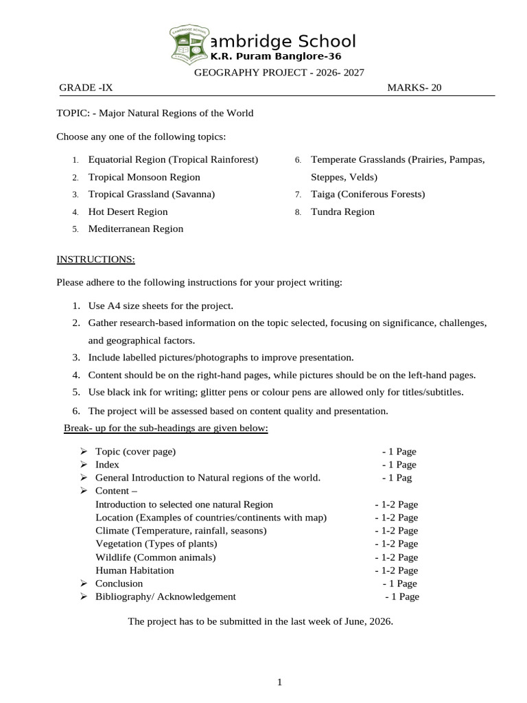 Grade 9 Project Guidelines 2026 1773322225 | PDF | Tropics | Grassland