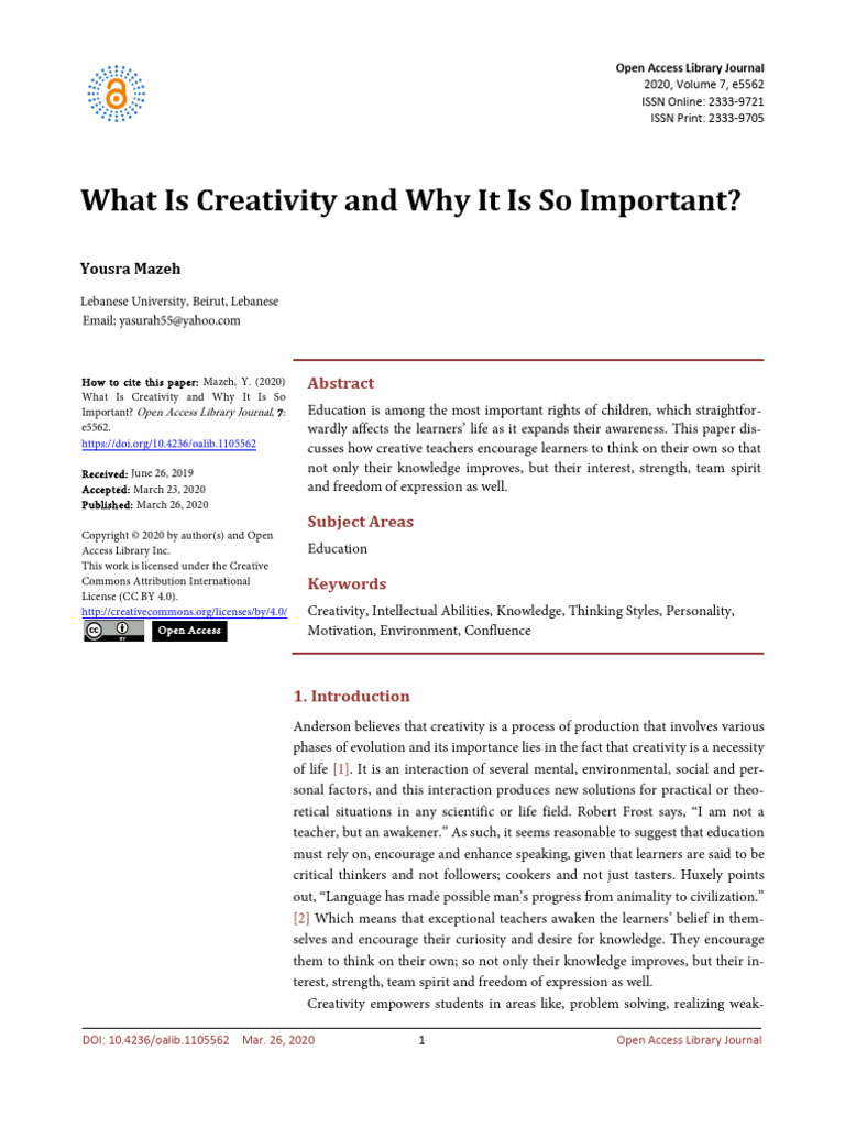 P012 What Is Creativity and Why Is It Important | PDF | Creativity ...