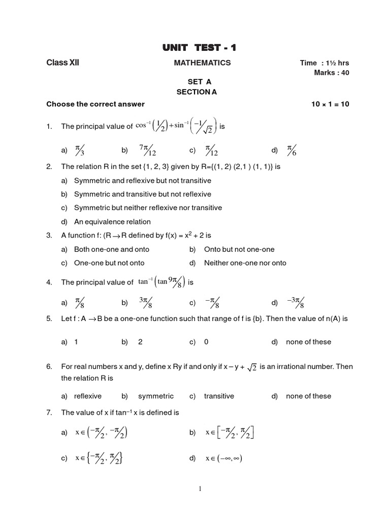 Maths - XII-1 | PDF | Function (Mathematics) | Trigonometric Functions