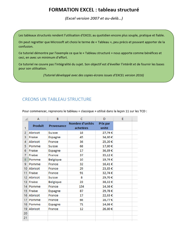 Formation Excel Tableau Structure | PDF | Microsoft Excel