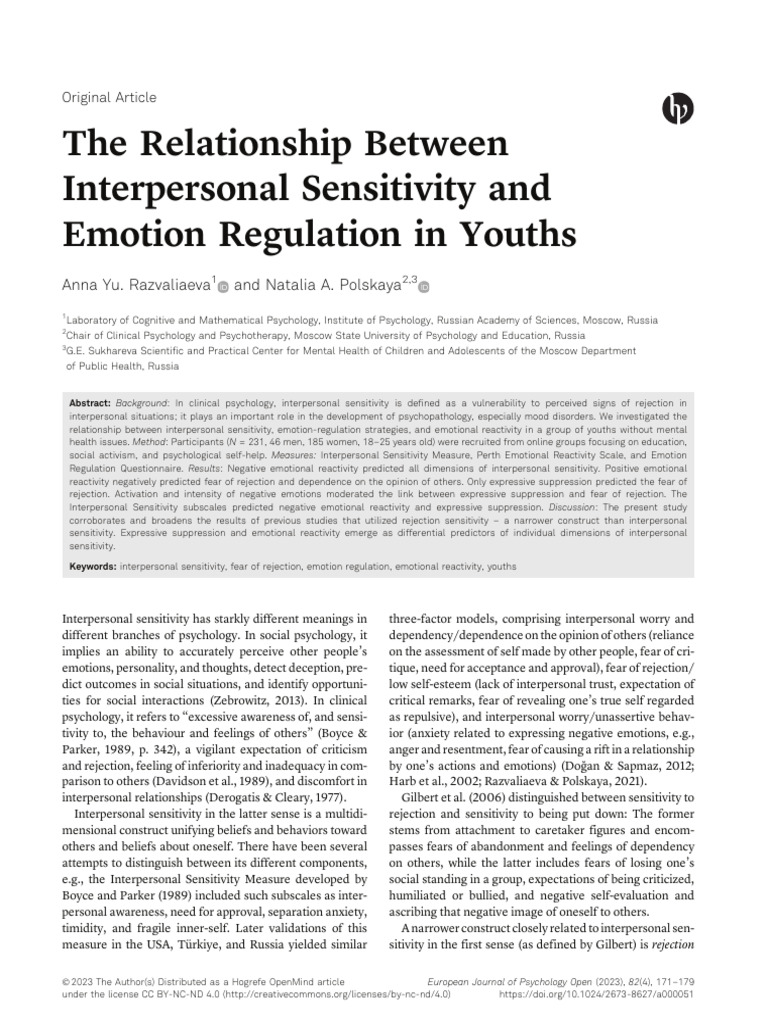The Relationship Between Interpersonal Sensitivity and Emotion ...