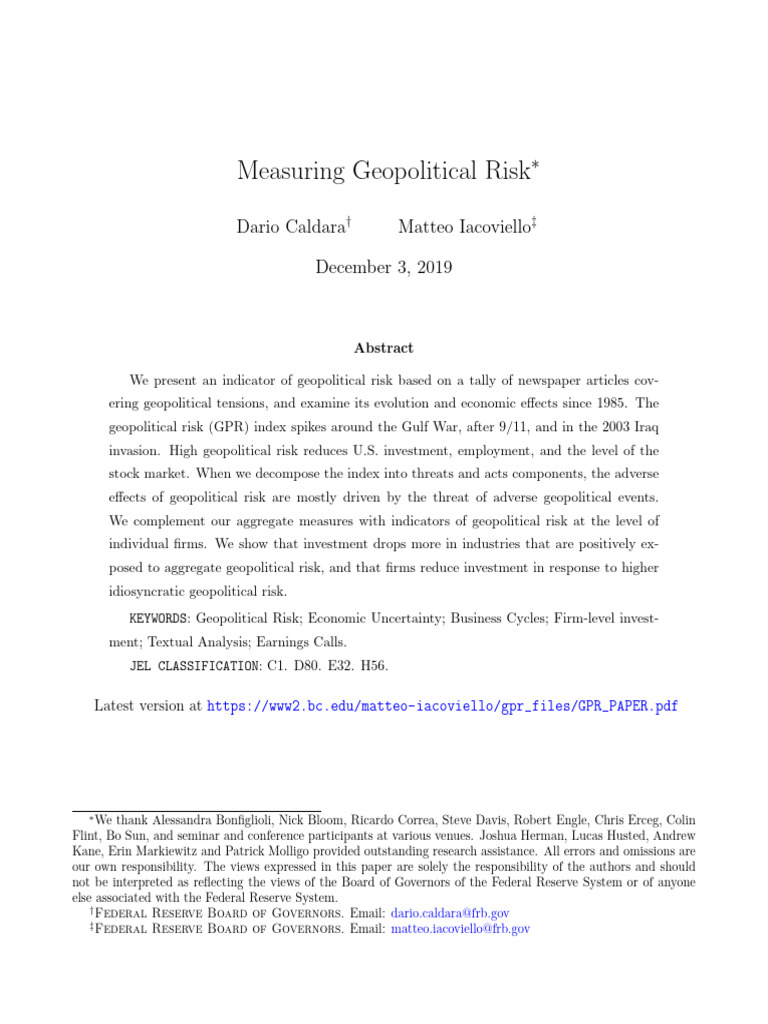 GPR Paper Dec 2019 | PDF | Risk | Odds