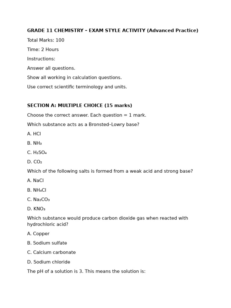 Grade 11 Chemistry Activity 2 | PDF | Acid | Ph