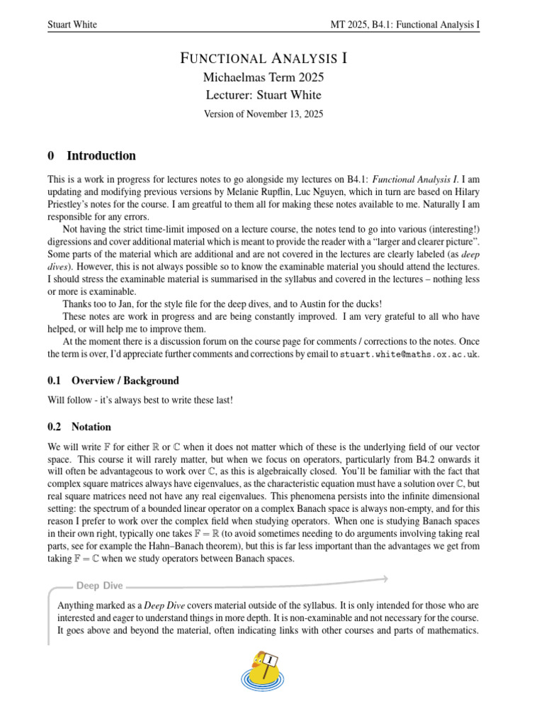 B4.1 - Functional Anaylsis I | PDF | Banach Space | Continuous Function
