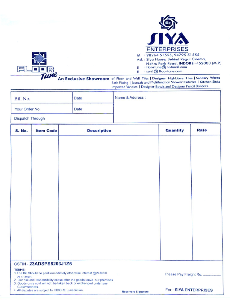 FloorTune Blank Bill | PDF