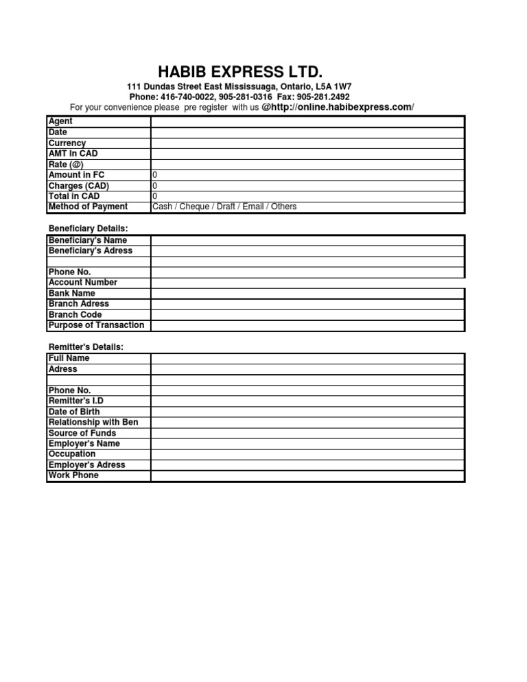 Habib Express Ltd. Transaction Form | PDF | Business