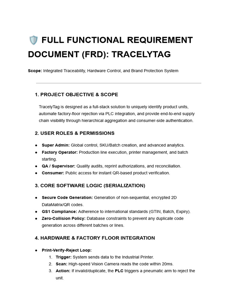 ? Functional Requirement Document (FRD) - TracelyTag | PDF | Audit ...