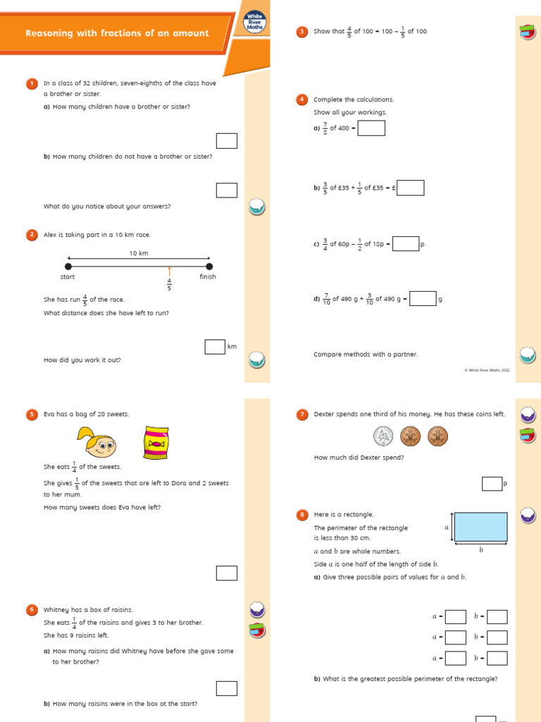 Y3 Reasoning With Fractions of An Amount | PDF | Length | Elementary ...