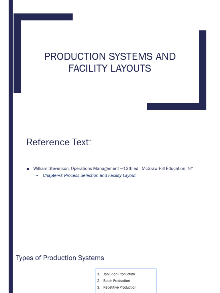 Production Systems and Facility Layouts - I | PDF