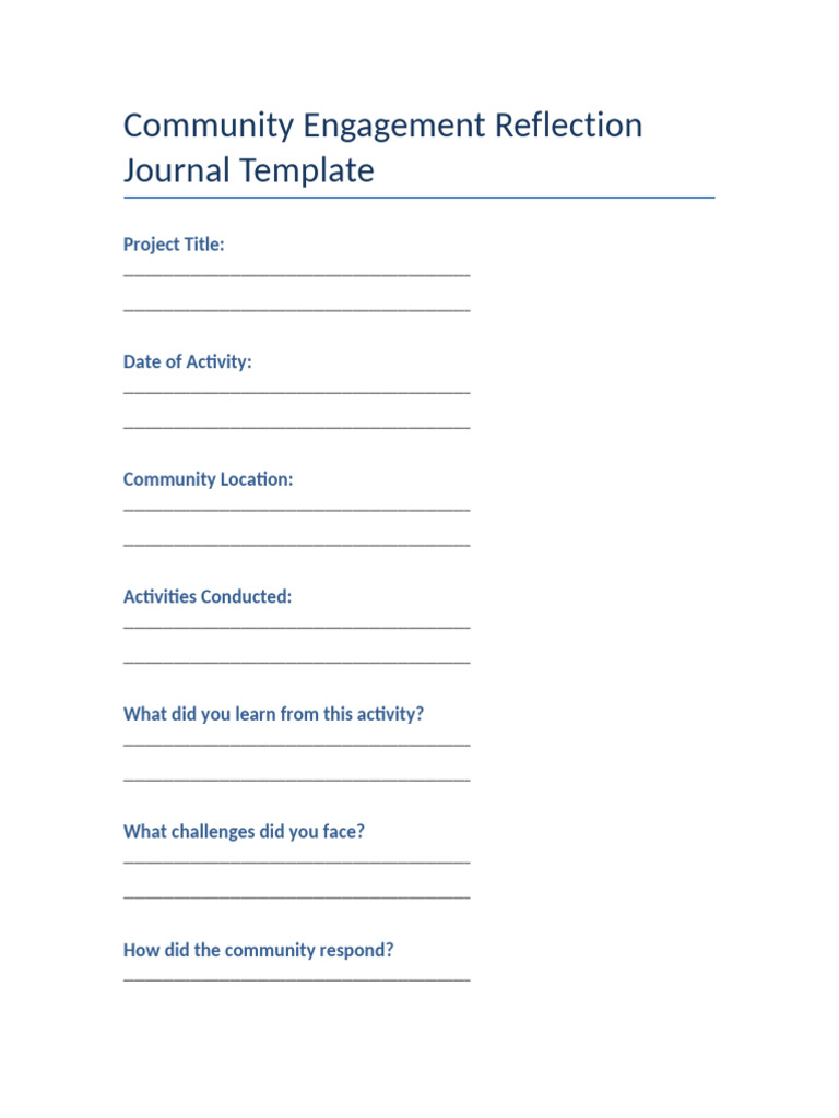 Community Engagement Reflection Journal Template | PDF
