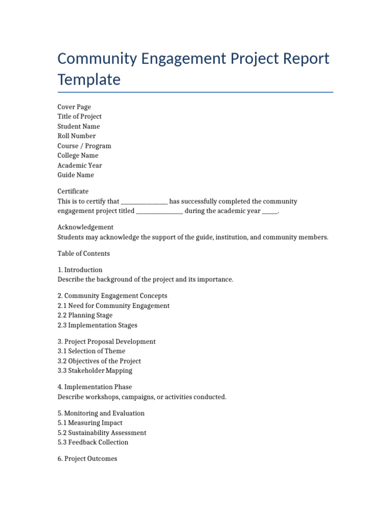 Community Engagement Project Report Template | PDF