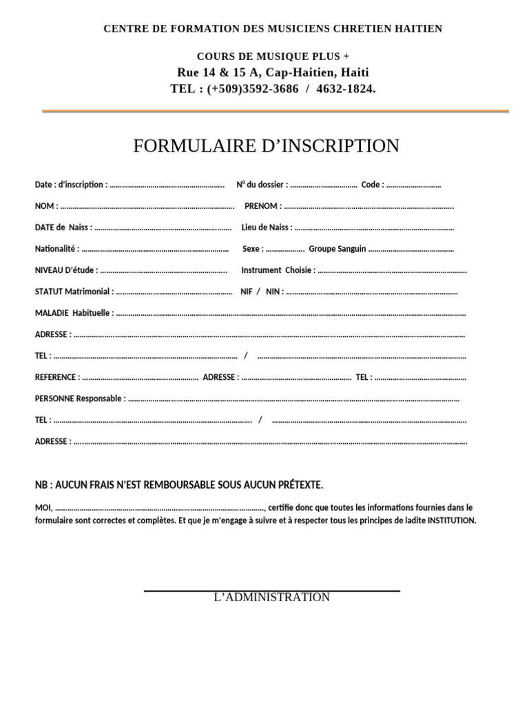 Formulaire d`Inscription Cefomuc | PDF