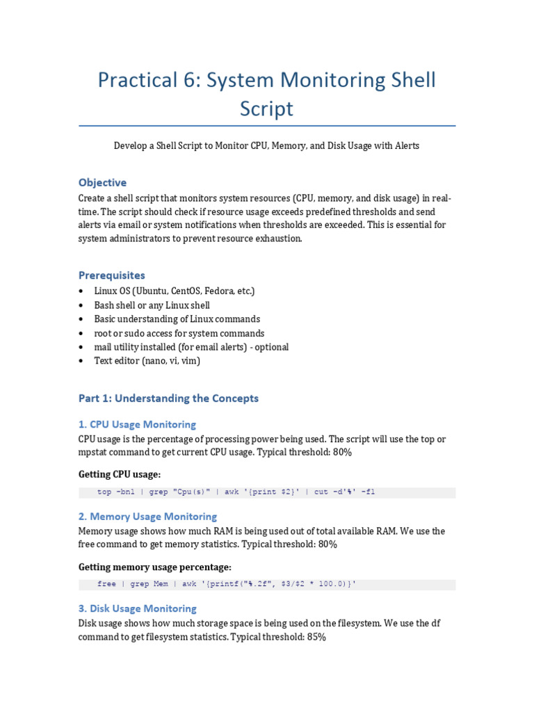 Practical 6 System Monitoring Script | PDF | Computing | Information ...