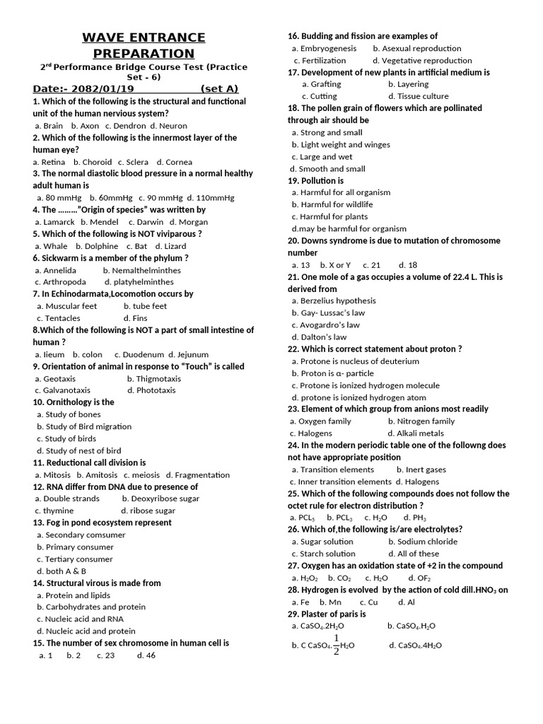 Mocktest 2 Bridgecourse 1.19 Paper | PDF | Mass | Chemical Elements