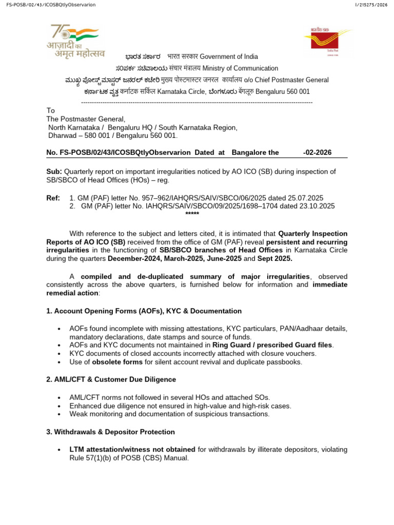 Letter To Regions - Quarterly Report On Important Irregularities ...