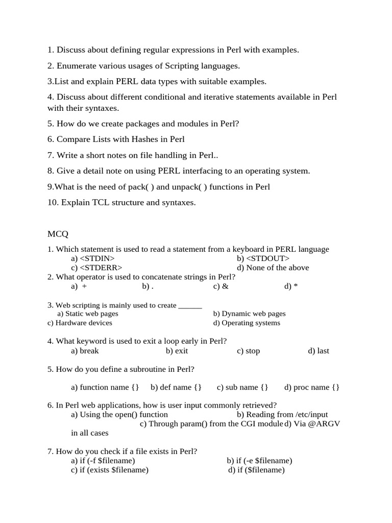 SL Important Questions | PDF | Control Flow | Perl