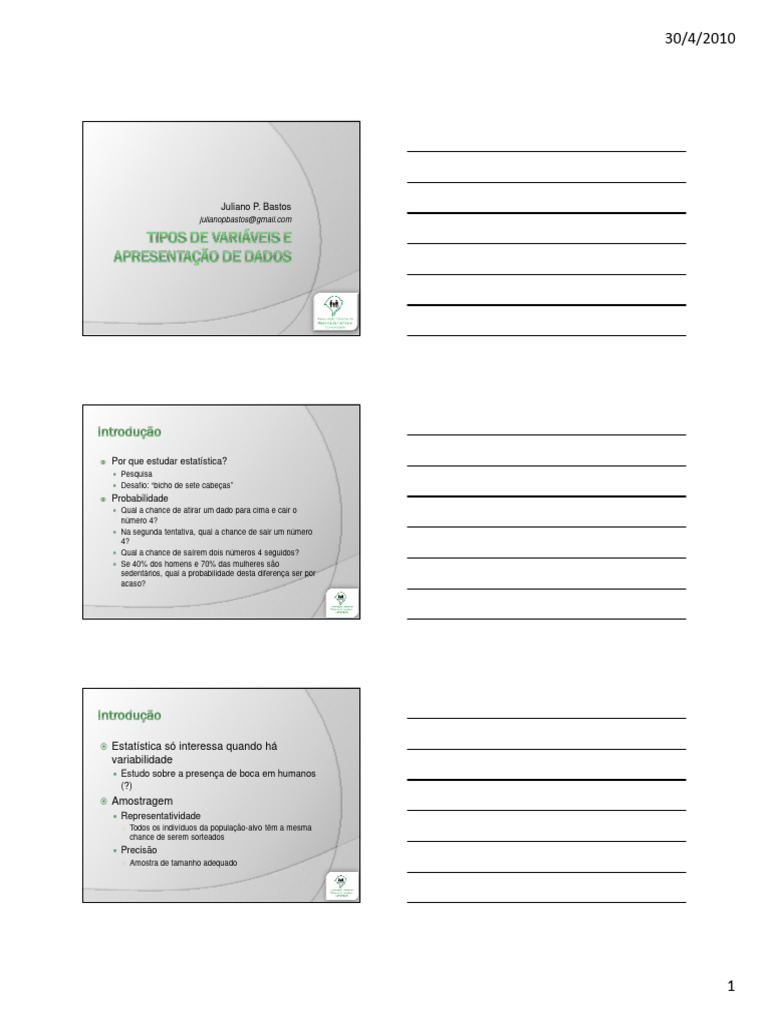 Tipos de Variáveis e Apresentação de Dados | PDF | Estatísticas ...