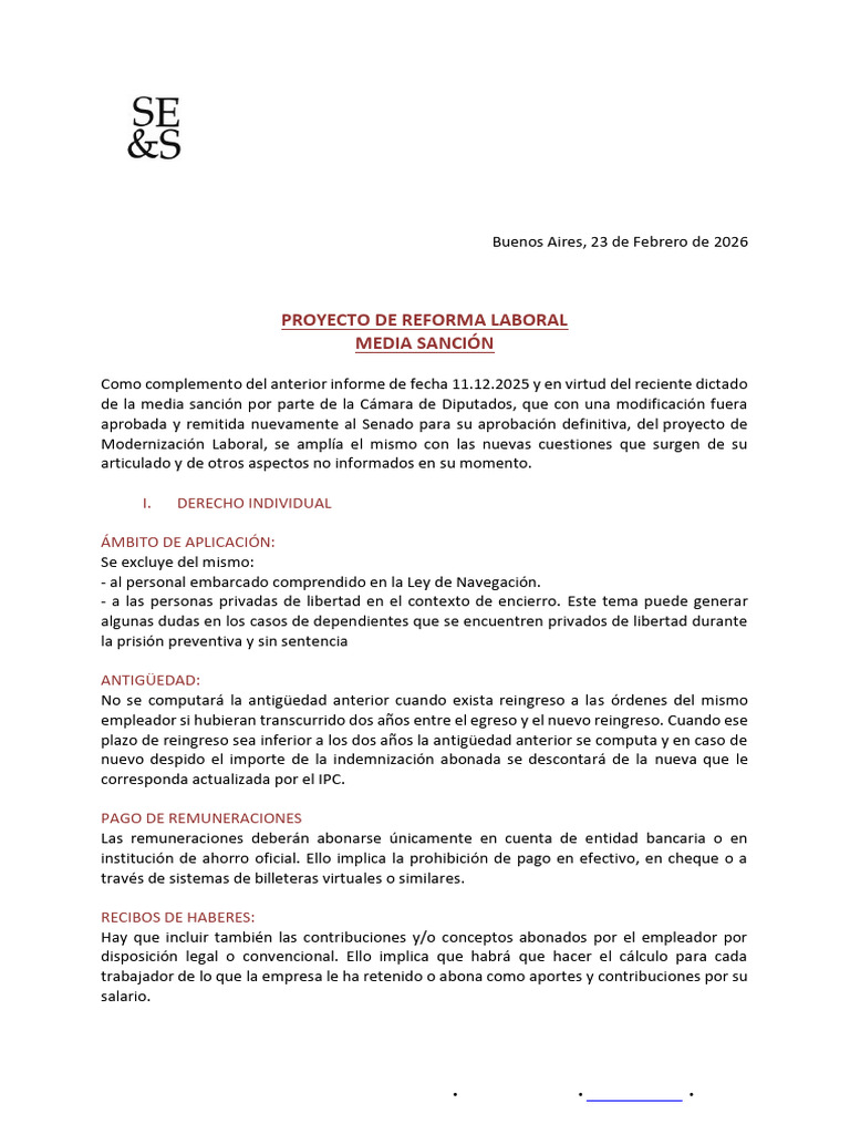 Proyecto de Reforma Laboral Media Sanción | PDF | Sindicato | Salario