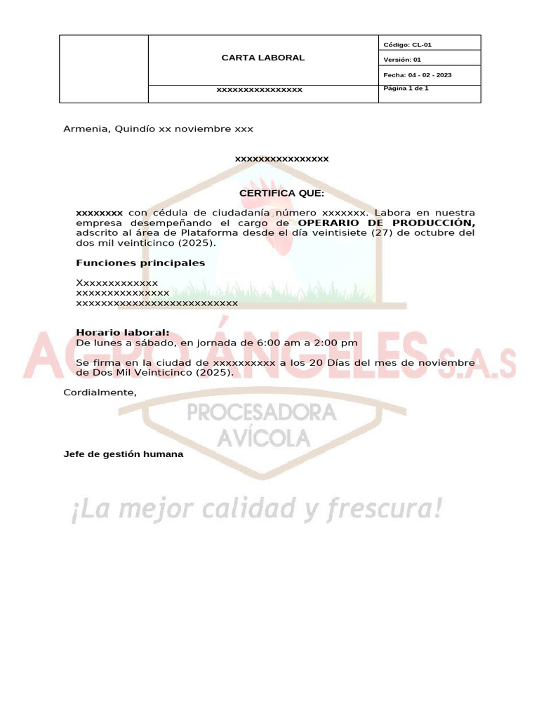 Modelo Carta Laboral | PDF