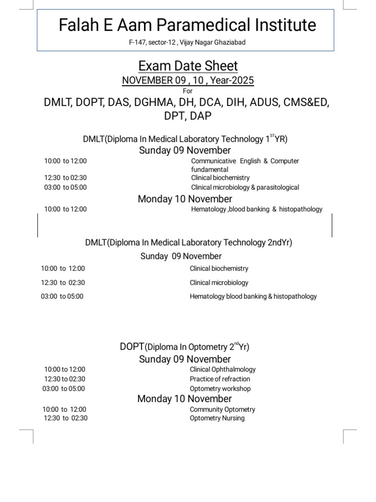 Converted - Exam Date Sheet Nov | PDF | Homeopathy | Health Care