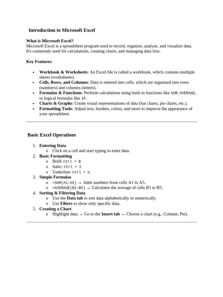 ? Introduction To Microsoft Excel | PDF