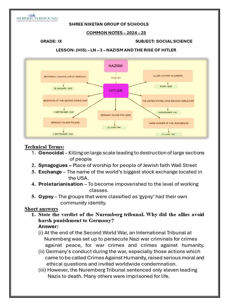 CLASS 9 - Nazism and The Rise of Hitler Common Notes PDF | PDF | Nazi ...
