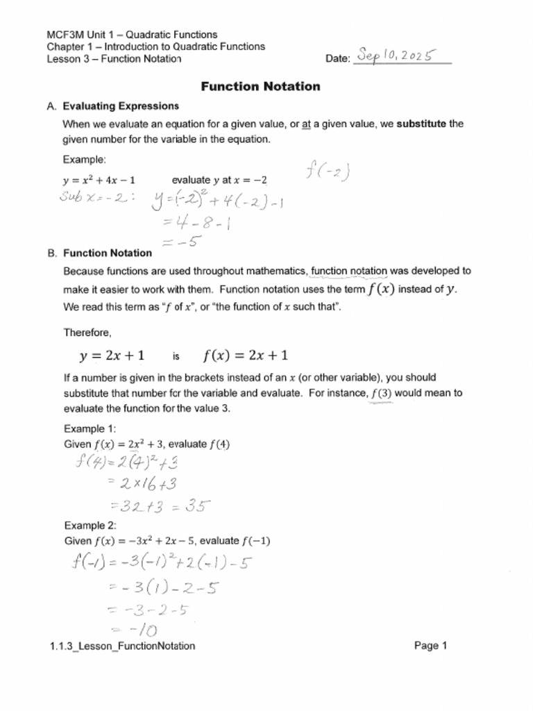 1.1.3 Lesson FunctionNotation | PDF