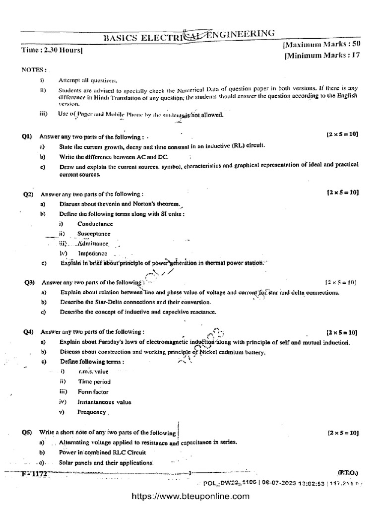 All 2 Sem Basics Electrical Engineering 2080 Jul 2023 | PDF