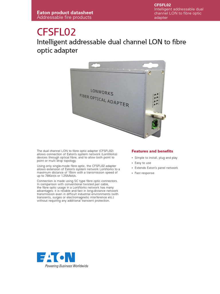 Eaton Fire Addressable Lon Adapter Cfsfl02 Datasheet 2019 | PDF | Fiber ...