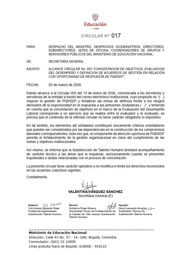 Circular 017 Del 5 de Marzo de 2026 Alcance Circular 03 | PDF