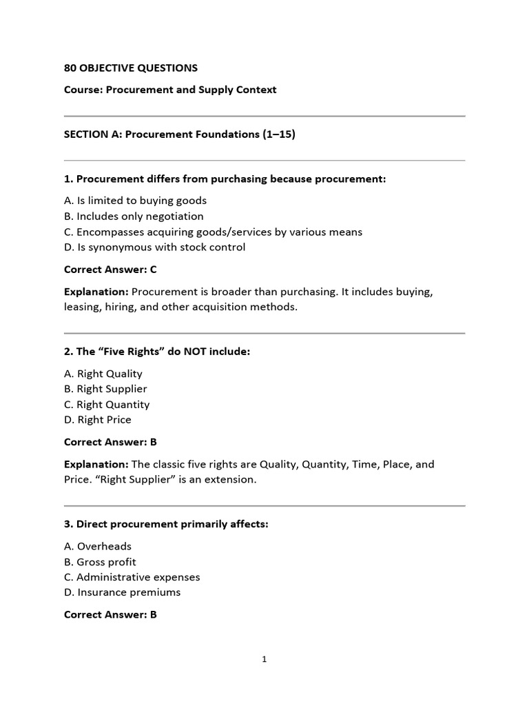 80 Objective Questions - Proc ND SS Context | PDF | Procurement ...