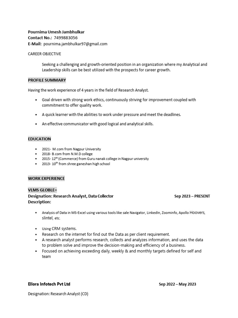 Pournima-Jambhulkar CV (8) - Compressed | PDF | Cognition | Cognitive ...