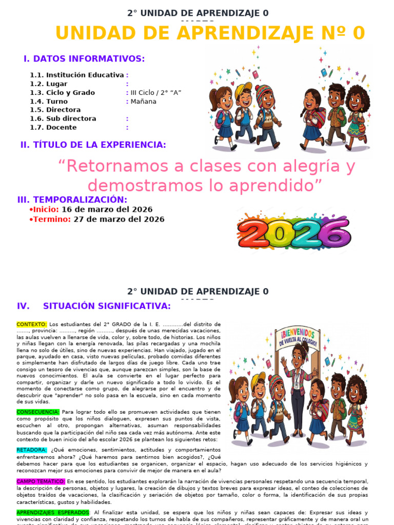 2° Unidad de Aprendizaje #0 - 2026 | PDF | Aprendizaje | Higiene