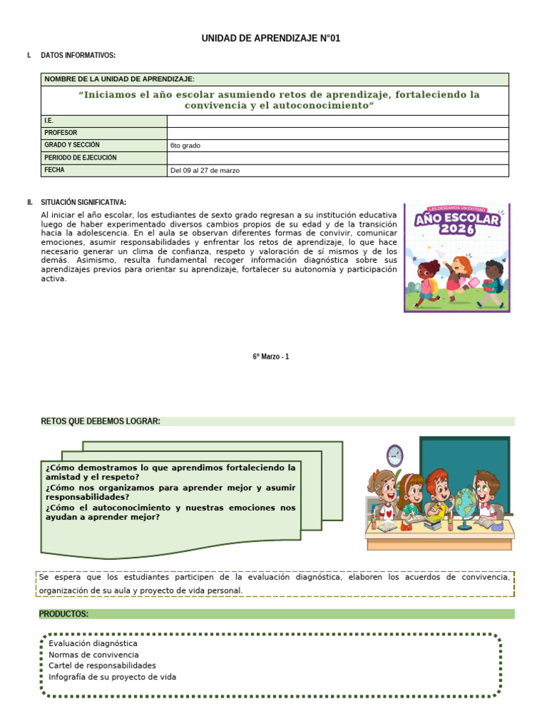 6° Grado - Unidad de Aprendizaje N°01 | PDF | Decimal | Aprendizaje