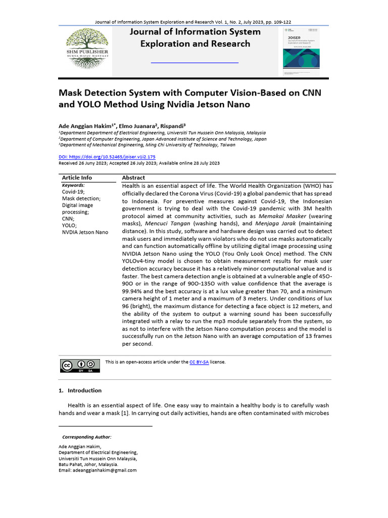 s3 Mask Detection System With Computer Vision-Based o | PDF | Deep ...