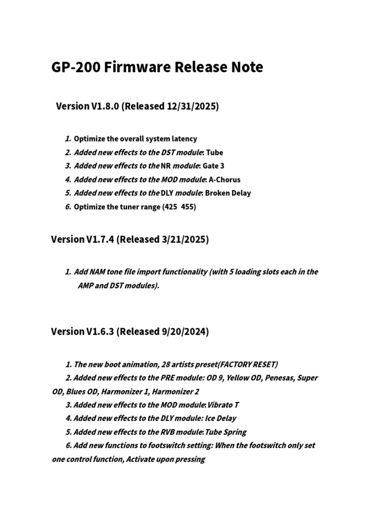 GP 200 Firmware Release Note | PDF | Computing | Audio Engineering