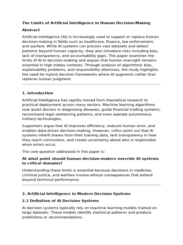 The Limits of Artificial Intelligence in Human Decision-Making | PDF ...