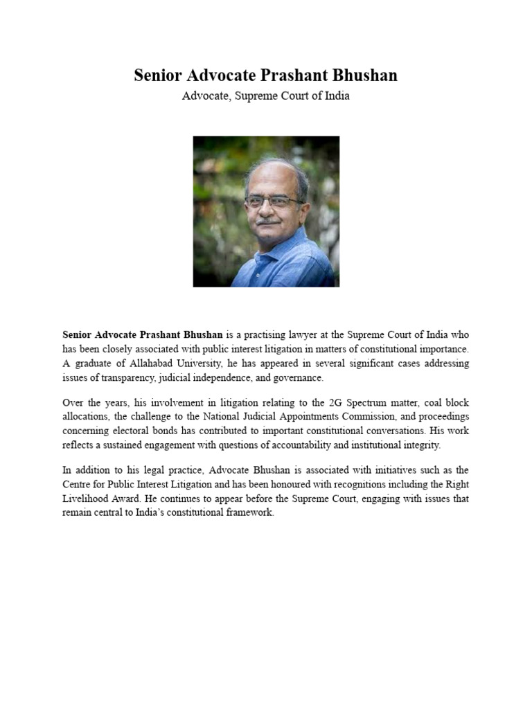 Profile - Advocate Prashant Bhushan | PDF