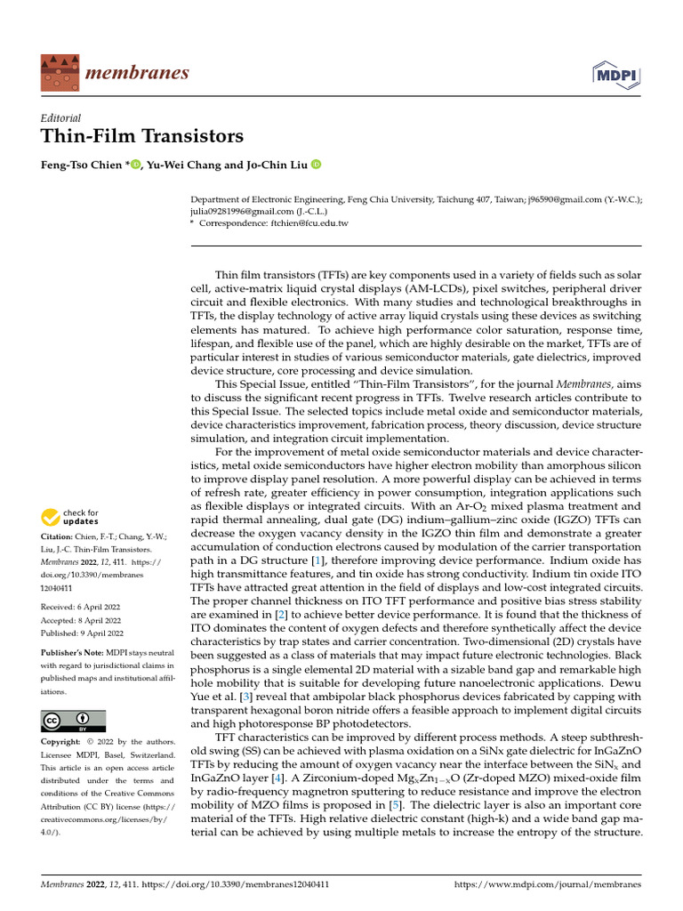 Thin Film Transistors | PDF | Materials Science | Solid State Engineering