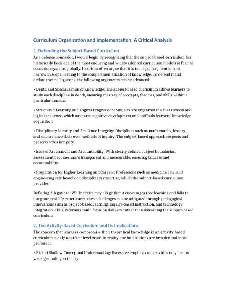 Curriculum Analysis Assignment | PDF | Curriculum | Learning