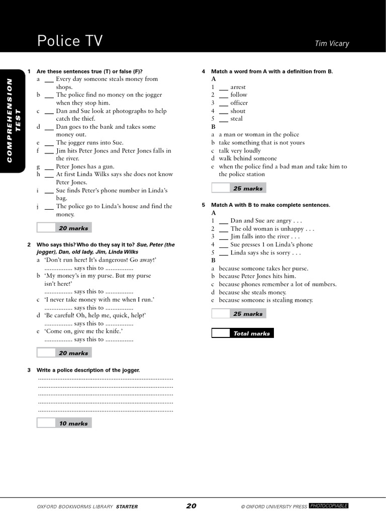 Police TV - Comprehension Test - WITH - Answers | PDF | Coffeehouse